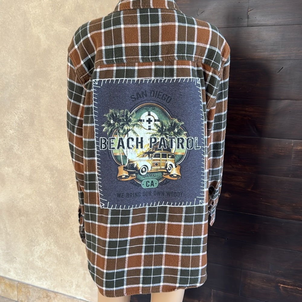 San Diego Beach Patrol Green/Gold Plaid Flannel Shacket XXL